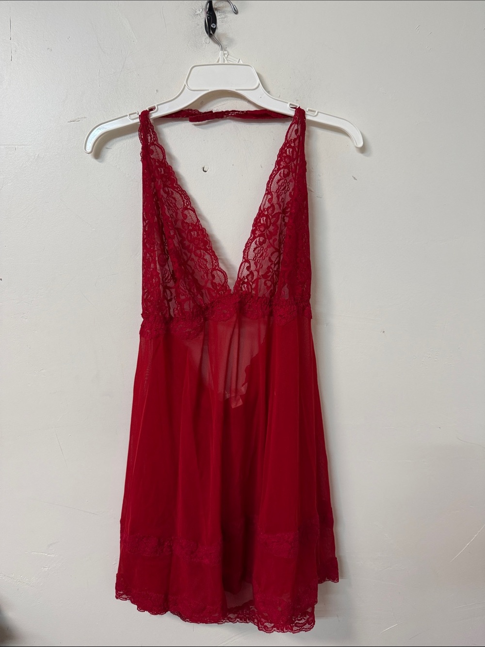 Cacique Red Lace Plunge Babydoll Chemise